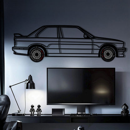 BMW E30 M3 Metal Car Wall Art with Rotating Wheels - Classic M Power Silhouette Decor - Interactive Automotive Wall Art - KAFMEKA100 - Tampa Home & Garden Store