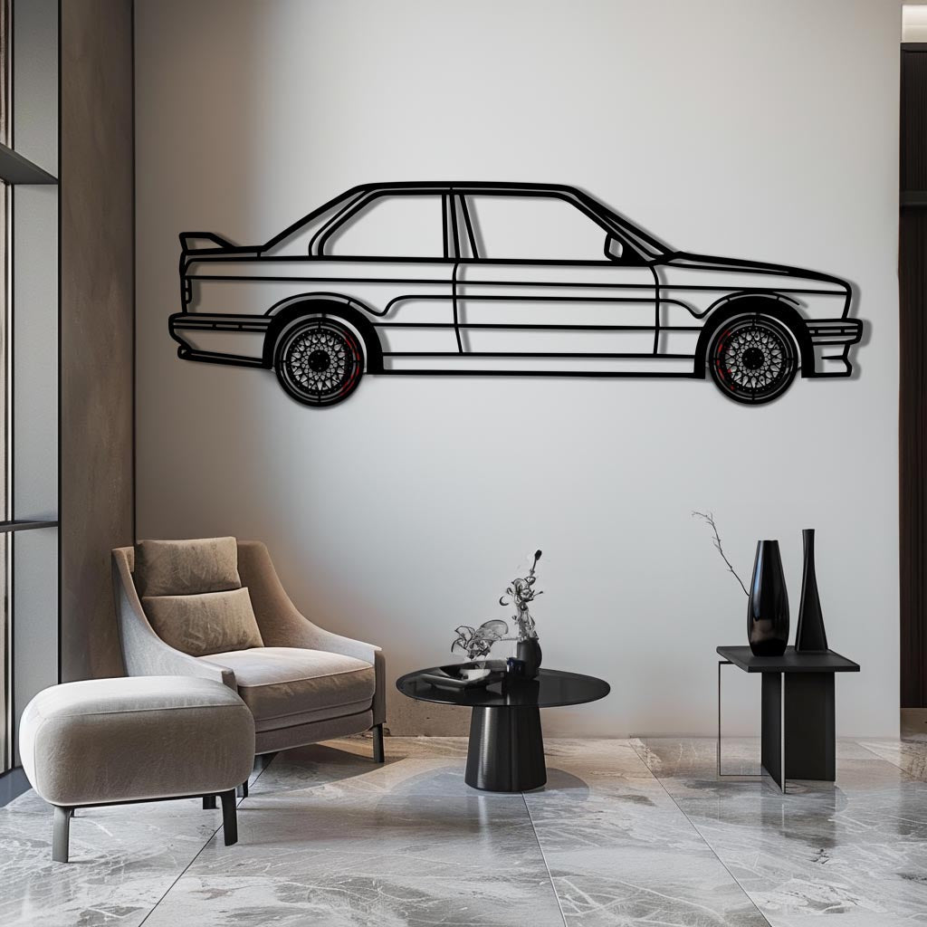 BMW E30 M3 Metal Car Wall Art with Rotating Wheels - Classic M Power Silhouette Decor - Interactive Automotive Wall Art - KAFMEKA100 - Tampa Home & Garden Store