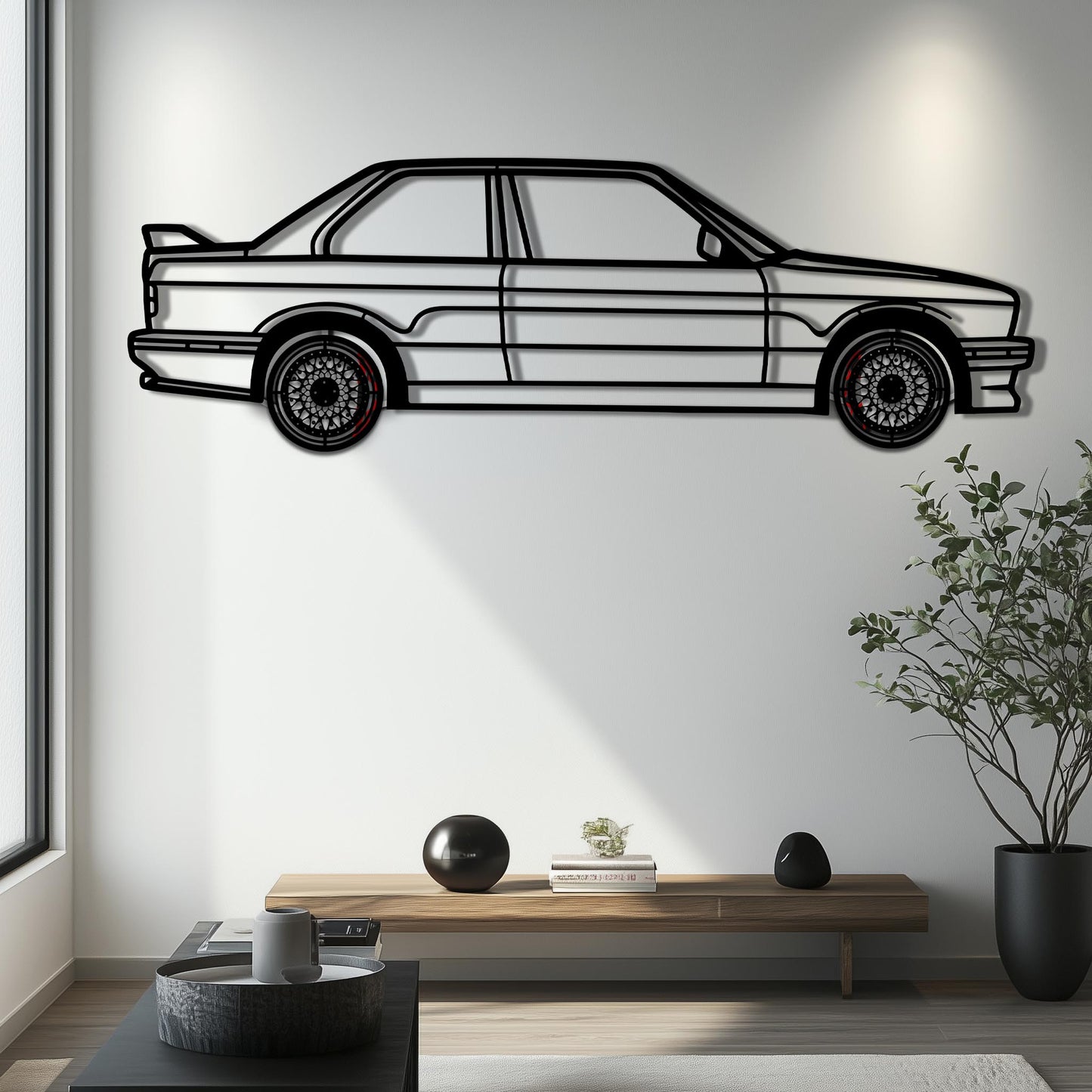 BMW E30 M3 Metal Car Wall Art with Rotating Wheels - Classic M Power Silhouette Decor - Interactive Automotive Wall Art - KAFMEKA100 - Tampa Home & Garden Store