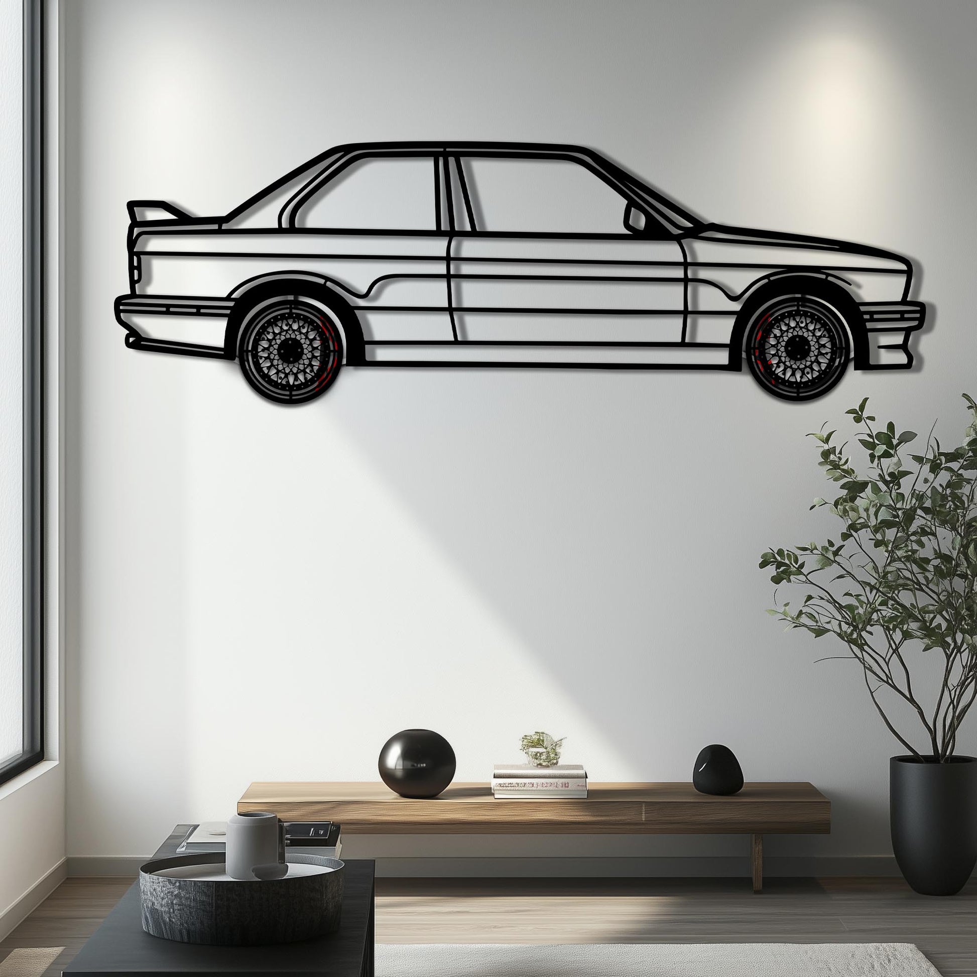 BMW E30 M3 Metal Car Wall Art with Rotating Wheels - Classic M Power Silhouette Decor - Interactive Automotive Wall Art - KAFMEKA100 - Tampa Home & Garden Store