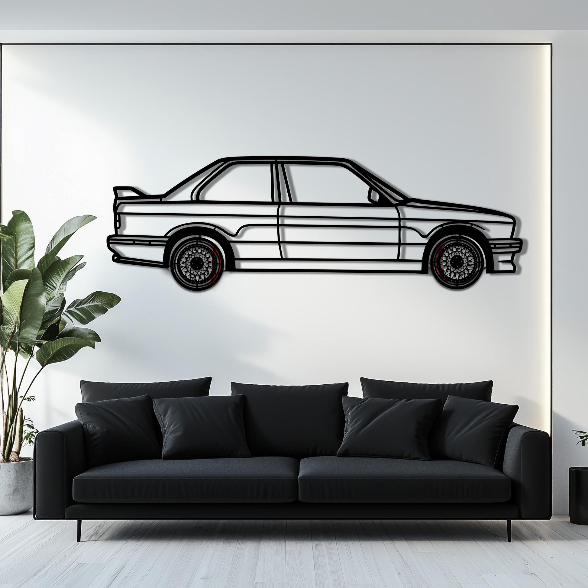BMW E30 M3 Metal Car Wall Art with Rotating Wheels - Classic M Power Silhouette Decor - Interactive Automotive Wall Art - KAFMEKA100 - Tampa Home & Garden Store