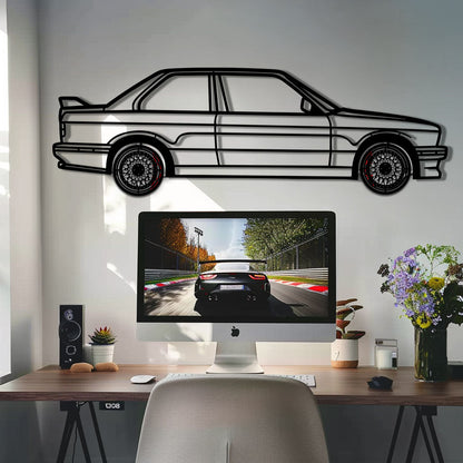 BMW E30 M3 Metal Car Wall Art with Rotating Wheels - Classic M Power Silhouette Decor - Interactive Automotive Wall Art - KAFMEKA100 - Tampa Home & Garden Store