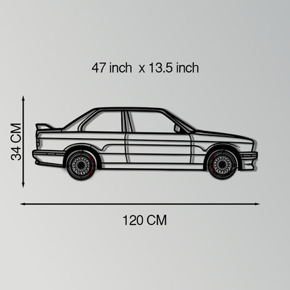 BMW E30 M3 Metal Car Wall Art with Rotating Wheels - Classic M Power Silhouette Decor - Interactive Automotive Wall Art - KAFMEKA100 - Tampa Home & Garden Store