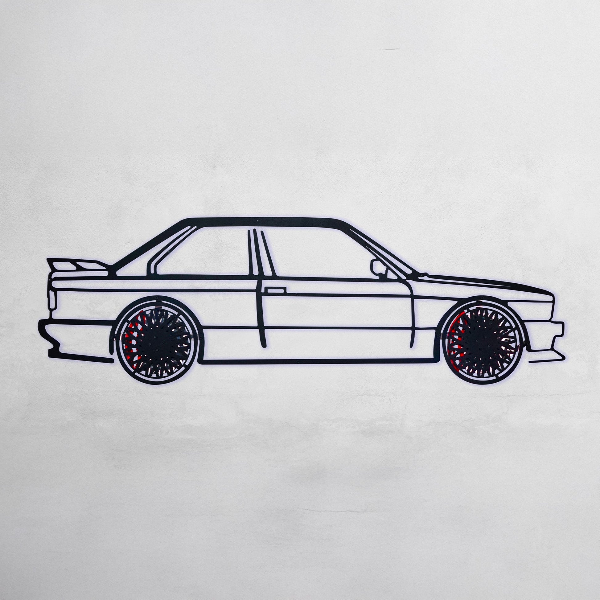 BMW E30 M3 Wall Art – Classic Steel Silhouette with Spinning Wheels -KAFMEKA013 - Tampa Home & Garden Store