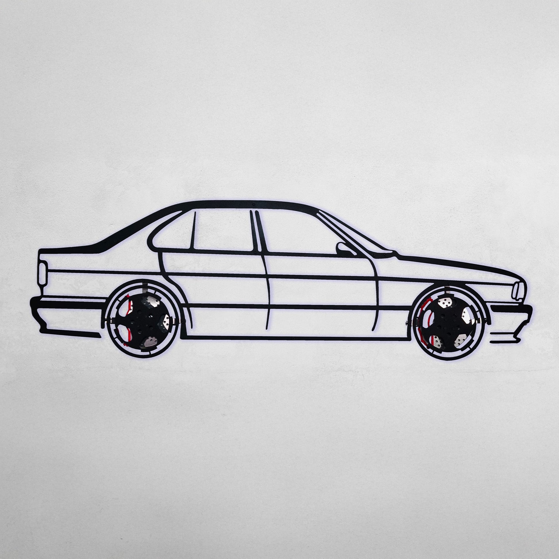 BMW E34 M5 Wall Art – Classic Steel Silhouette with Spinning Wheels-KAFMEKA014 - Tampa Home & Garden Store