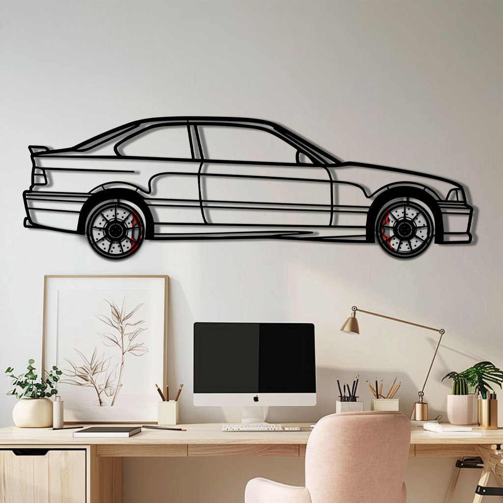 BMW E36 M3 Metal Car Wall Art with Rotating Wheels - 90s Performance Legend Silhouette - Interactive Automotive Wall Decor - KAFMEKA101 - Tampa Home & Garden Store