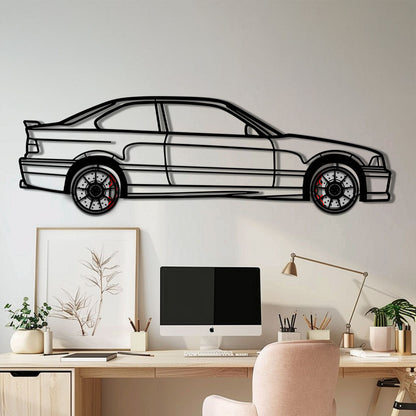 BMW E36 M3 Metal Car Wall Art with Rotating Wheels - 90s Performance Legend Silhouette - Interactive Automotive Wall Decor - KAFMEKA101 - Tampa Home & Garden Store