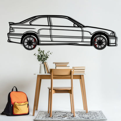 BMW E36 M3 Metal Car Wall Art with Rotating Wheels - 90s Performance Legend Silhouette - Interactive Automotive Wall Decor - KAFMEKA101 - Tampa Home & Garden Store