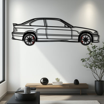 BMW E36 M3 Metal Car Wall Art with Rotating Wheels - 90s Performance Legend Silhouette - Interactive Automotive Wall Decor - KAFMEKA101 - Tampa Home & Garden Store