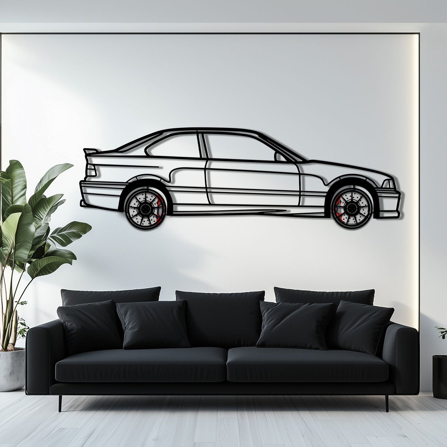 BMW E36 M3 Metal Car Wall Art with Rotating Wheels - 90s Performance Legend Silhouette - Interactive Automotive Wall Decor - KAFMEKA101 - Tampa Home & Garden Store