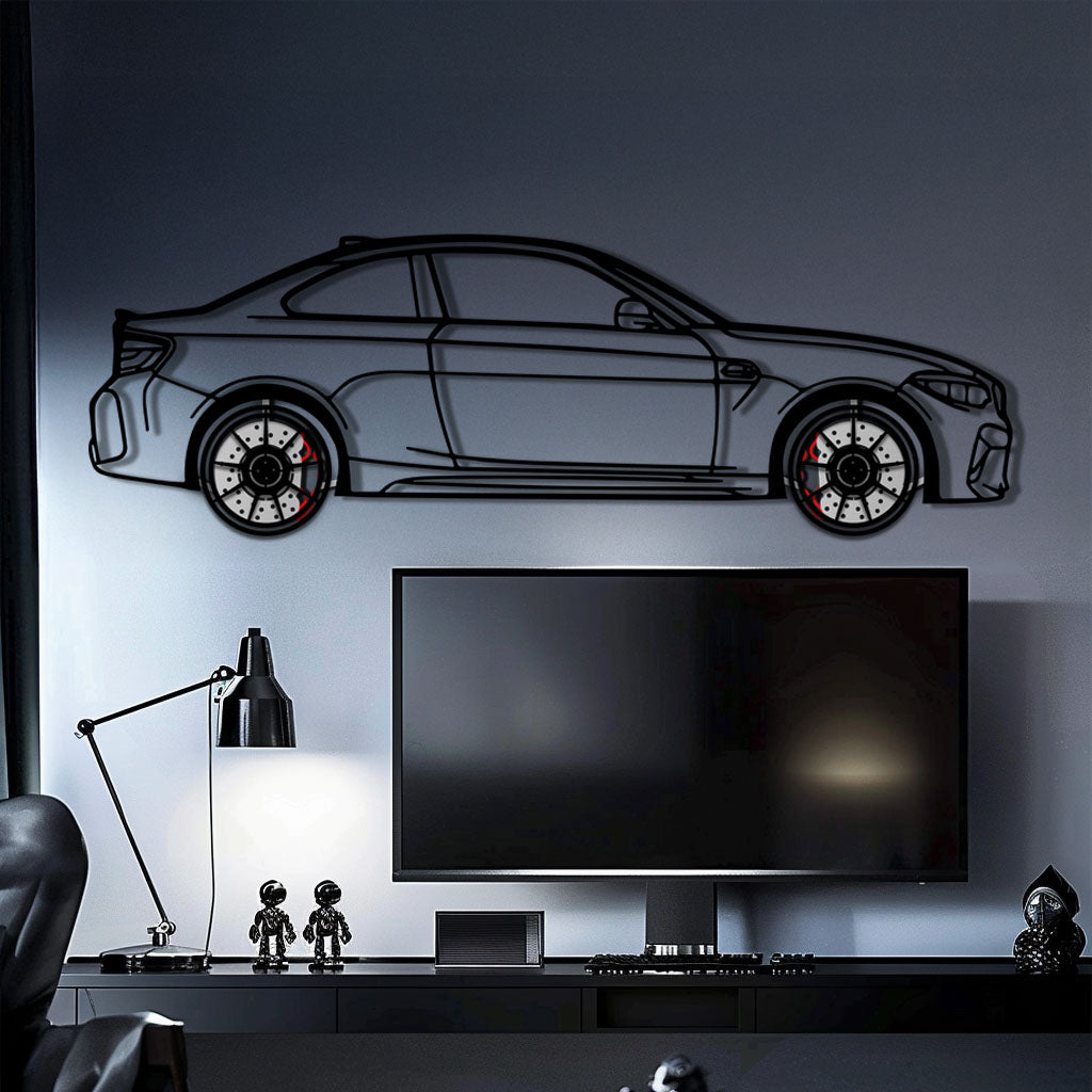 BMW M2 F87 Metal Car Wall Art with Rotating Wheels - M Power Compact Performance Silhouette - Interactive Automotive Decor - KAFMEKA107 - Tampa Home & Garden Store