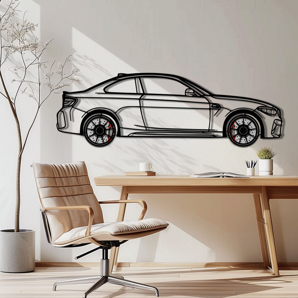 BMW M2 F87 Metal Car Wall Art with Rotating Wheels - M Power Compact Performance Silhouette - Interactive Automotive Decor - KAFMEKA107 - Tampa Home & Garden Store
