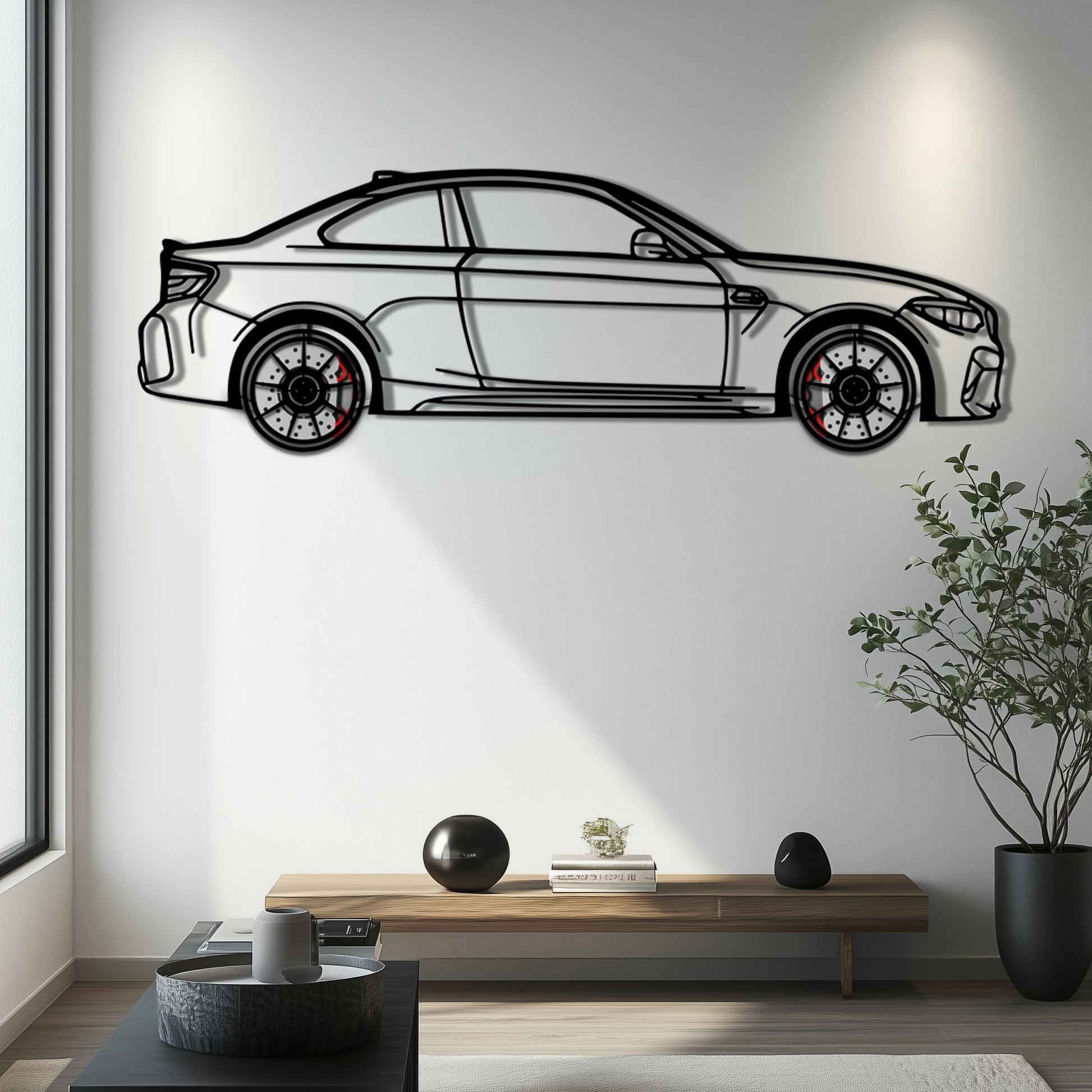 BMW M2 F87 Metal Car Wall Art with Rotating Wheels - M Power Compact Performance Silhouette - Interactive Automotive Decor - KAFMEKA107 - Tampa Home & Garden Store