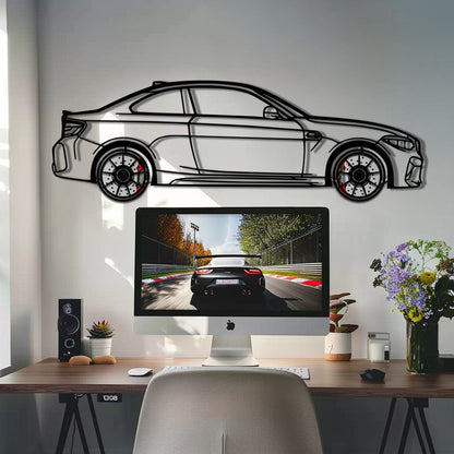 BMW M2 F87 Metal Car Wall Art with Rotating Wheels - M Power Compact Performance Silhouette - Interactive Automotive Decor - KAFMEKA107 - Tampa Home & Garden Store