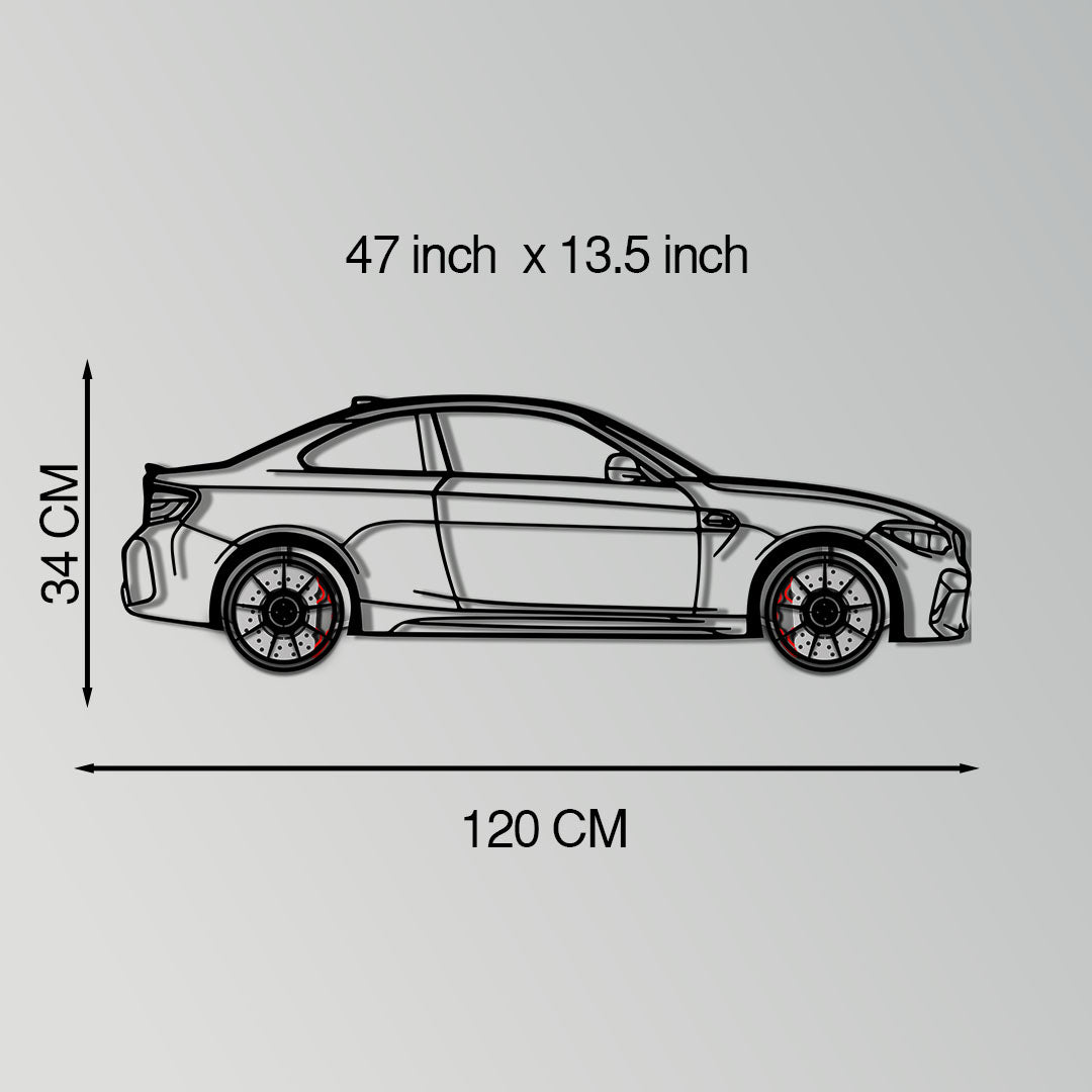 BMW M2 F87 Metal Car Wall Art with Rotating Wheels - M Power Compact Performance Silhouette - Interactive Automotive Decor - KAFMEKA107 - Tampa Home & Garden Store
