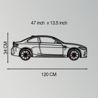 BMW M2 F87 Metal Car Wall Art with Rotating Wheels - M Power Compact Performance Silhouette - Interactive Automotive Decor - KAFMEKA107 - Tampa Home & Garden Store
