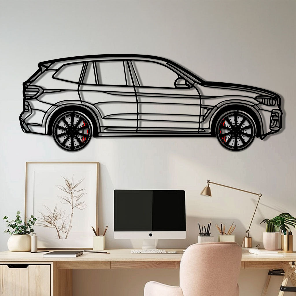 BMW X3 Metal Car Wall Art with Rotating Wheels - Modern SAV Silhouette Decor - Interactive Automotive Wall Art - KAFMEKA110 - Tampa Home & Garden Store