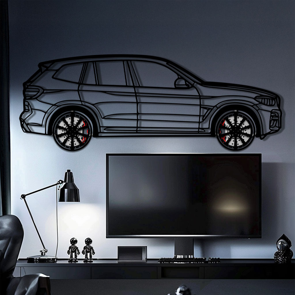BMW X3 Metal Car Wall Art with Rotating Wheels - Modern SAV Silhouette Decor - Interactive Automotive Wall Art - KAFMEKA110 - Tampa Home & Garden Store