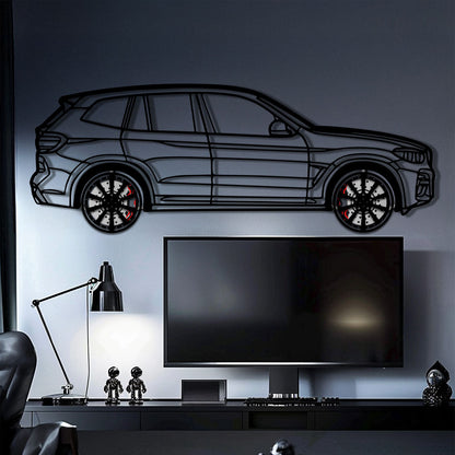 BMW X3 Metal Car Wall Art with Rotating Wheels - Modern SAV Silhouette Decor - Interactive Automotive Wall Art - KAFMEKA110 - Tampa Home & Garden Store