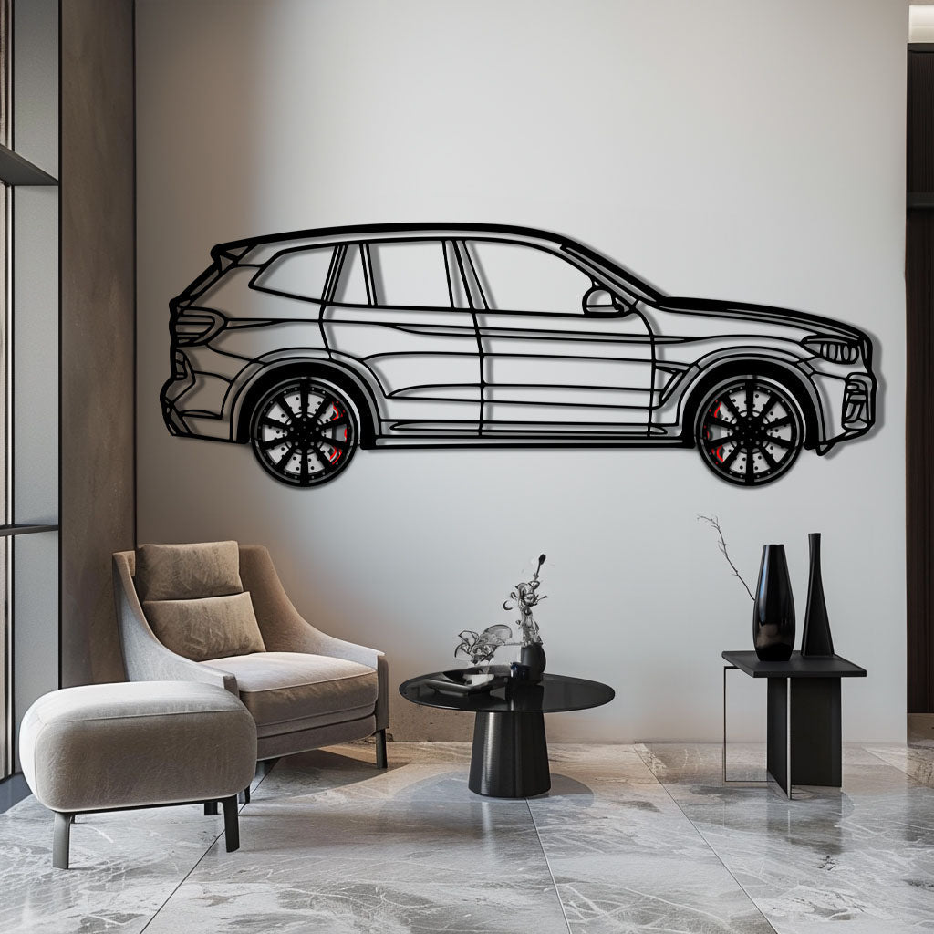 BMW X3 Metal Car Wall Art with Rotating Wheels - Modern SAV Silhouette Decor - Interactive Automotive Wall Art - KAFMEKA110 - Tampa Home & Garden Store