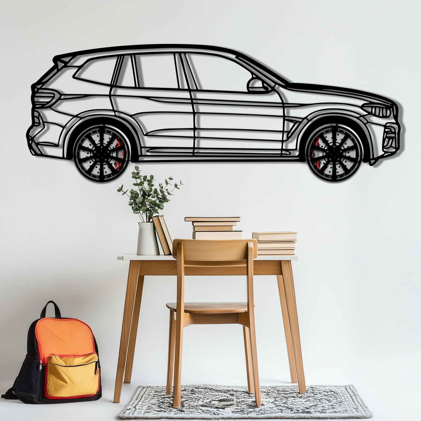 BMW X3 Metal Car Wall Art with Rotating Wheels - Modern SAV Silhouette Decor - Interactive Automotive Wall Art - KAFMEKA110 - Tampa Home & Garden Store