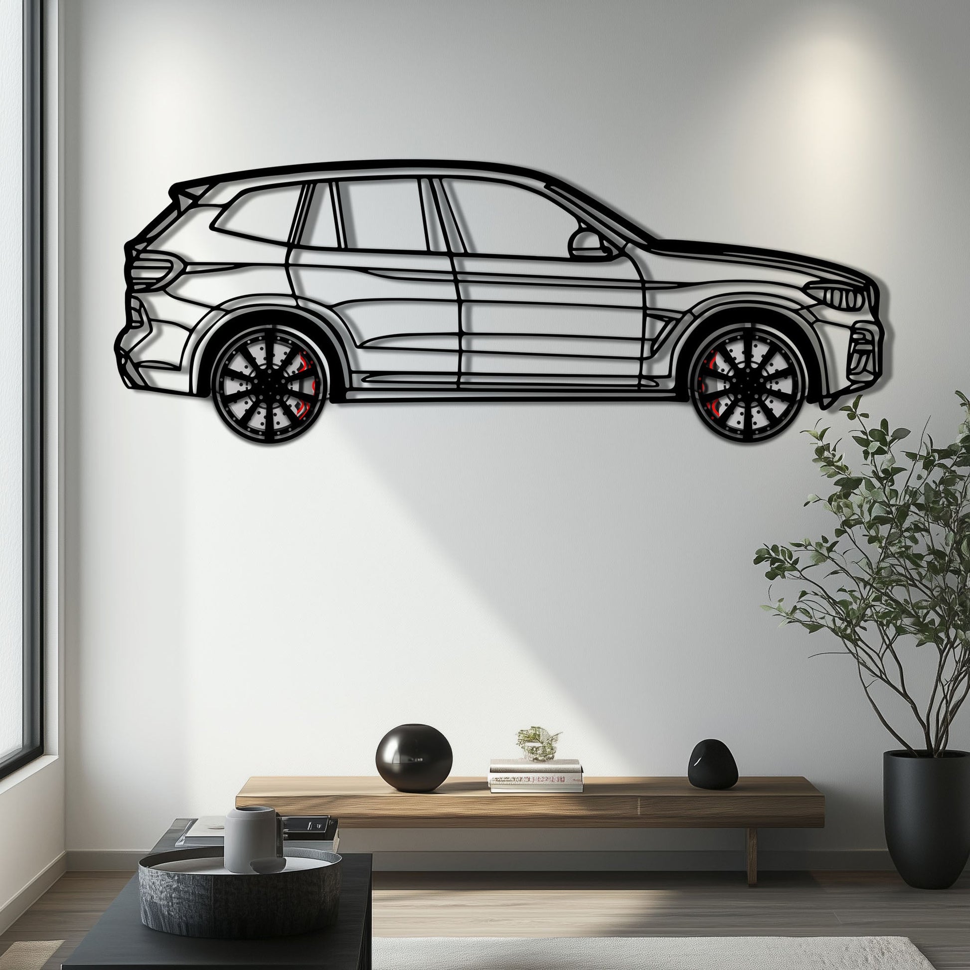 BMW X3 Metal Car Wall Art with Rotating Wheels - Modern SAV Silhouette Decor - Interactive Automotive Wall Art - KAFMEKA110 - Tampa Home & Garden Store