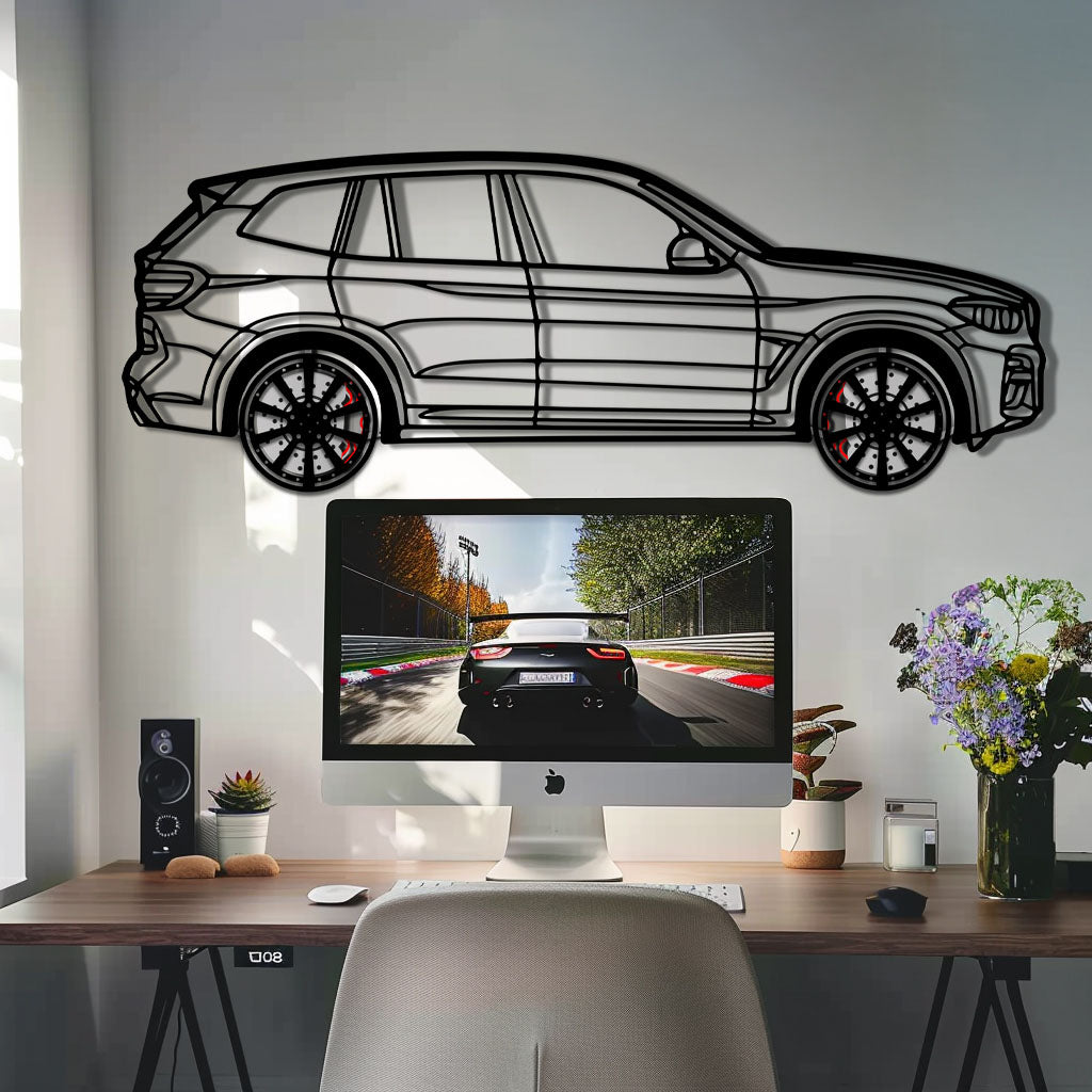 BMW X3 Metal Car Wall Art with Rotating Wheels - Modern SAV Silhouette Decor - Interactive Automotive Wall Art - KAFMEKA110 - Tampa Home & Garden Store