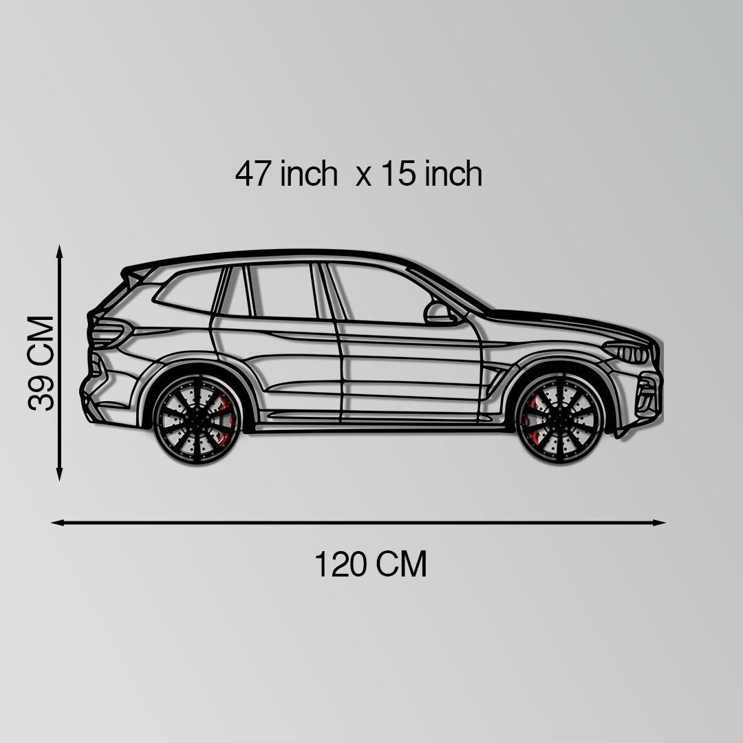 BMW X3 Metal Car Wall Art with Rotating Wheels - Modern SAV Silhouette Decor - Interactive Automotive Wall Art - KAFMEKA110 - Tampa Home & Garden Store