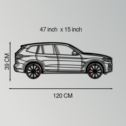 BMW X3 Metal Car Wall Art with Rotating Wheels - Modern SAV Silhouette Decor - Interactive Automotive Wall Art - KAFMEKA110 - Tampa Home & Garden Store