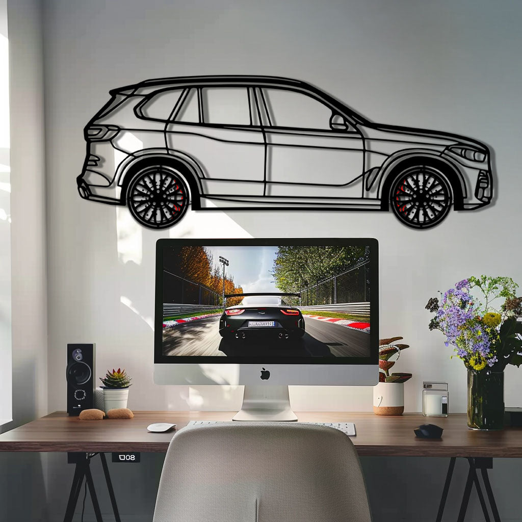 BMW X5 Metal Car Wall Art with Rotating Wheels - Modern SAV Silhouette Decor - Interactive Automotive Wall Art - KAFMEKA111 - Tampa Home & Garden Store