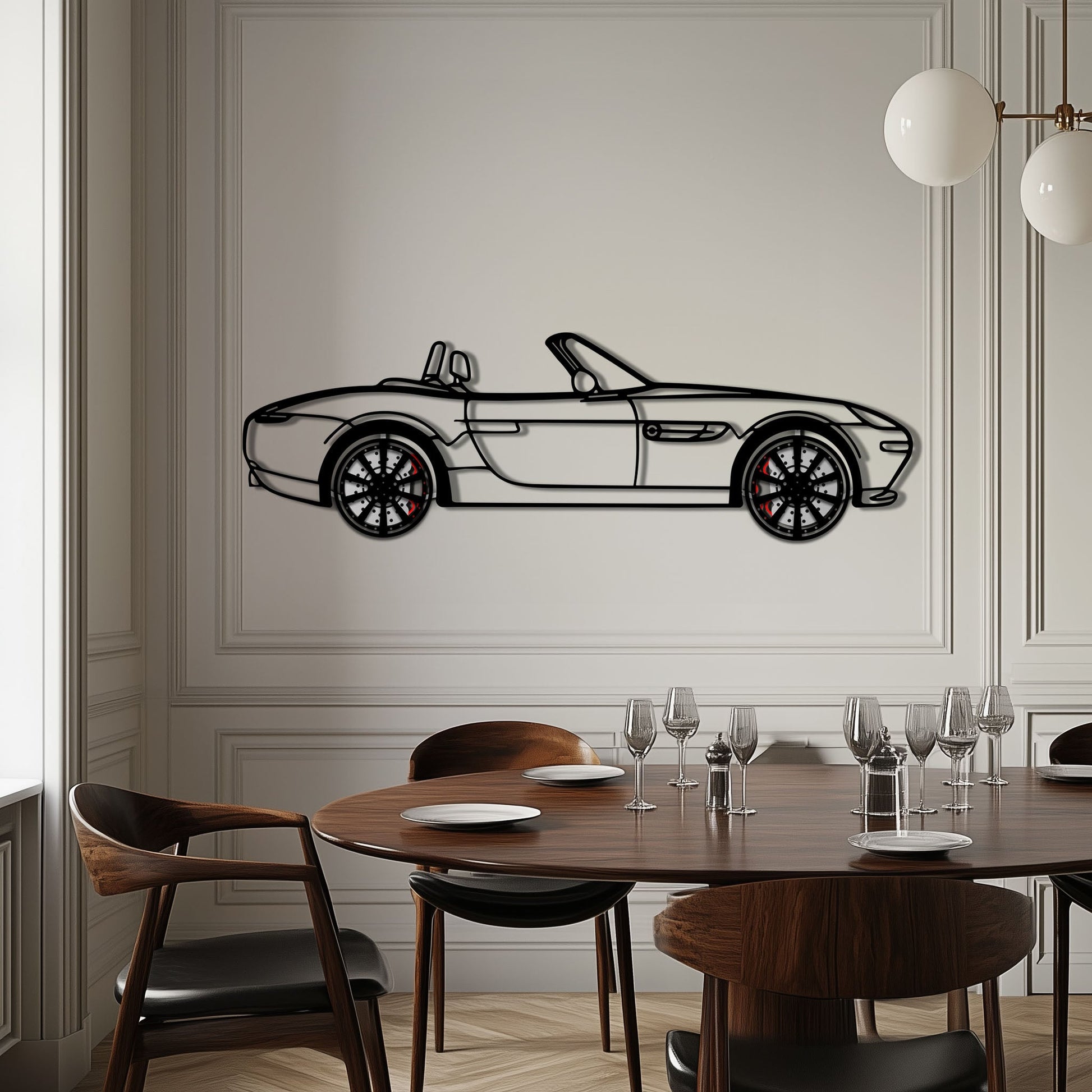 BMW Z8 Metal Car Wall Art with Rotating Wheels - Classic Luxury Roadster Silhouette - Interactive Automotive Wall Decor - KAFMEKA115 - Tampa Home & Garden Store