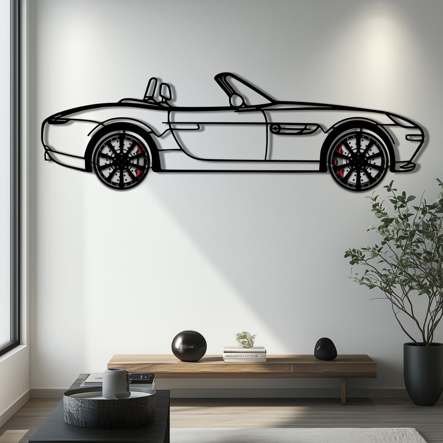 BMW Z8 Metal Car Wall Art with Rotating Wheels - Classic Luxury Roadster Silhouette - Interactive Automotive Wall Decor - KAFMEKA115 - Tampa Home & Garden Store