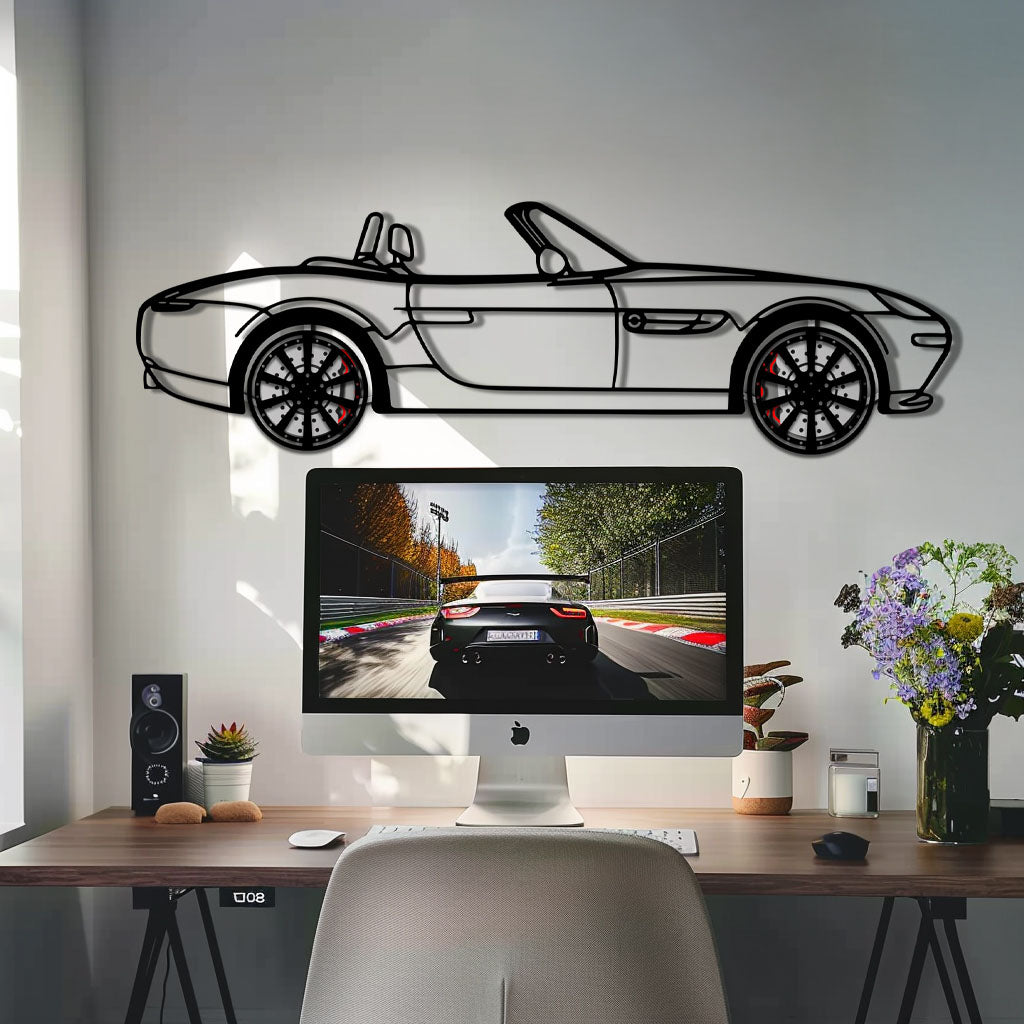 BMW Z8 Metal Car Wall Art with Rotating Wheels - Classic Luxury Roadster Silhouette - Interactive Automotive Wall Decor - KAFMEKA115 - Tampa Home & Garden Store