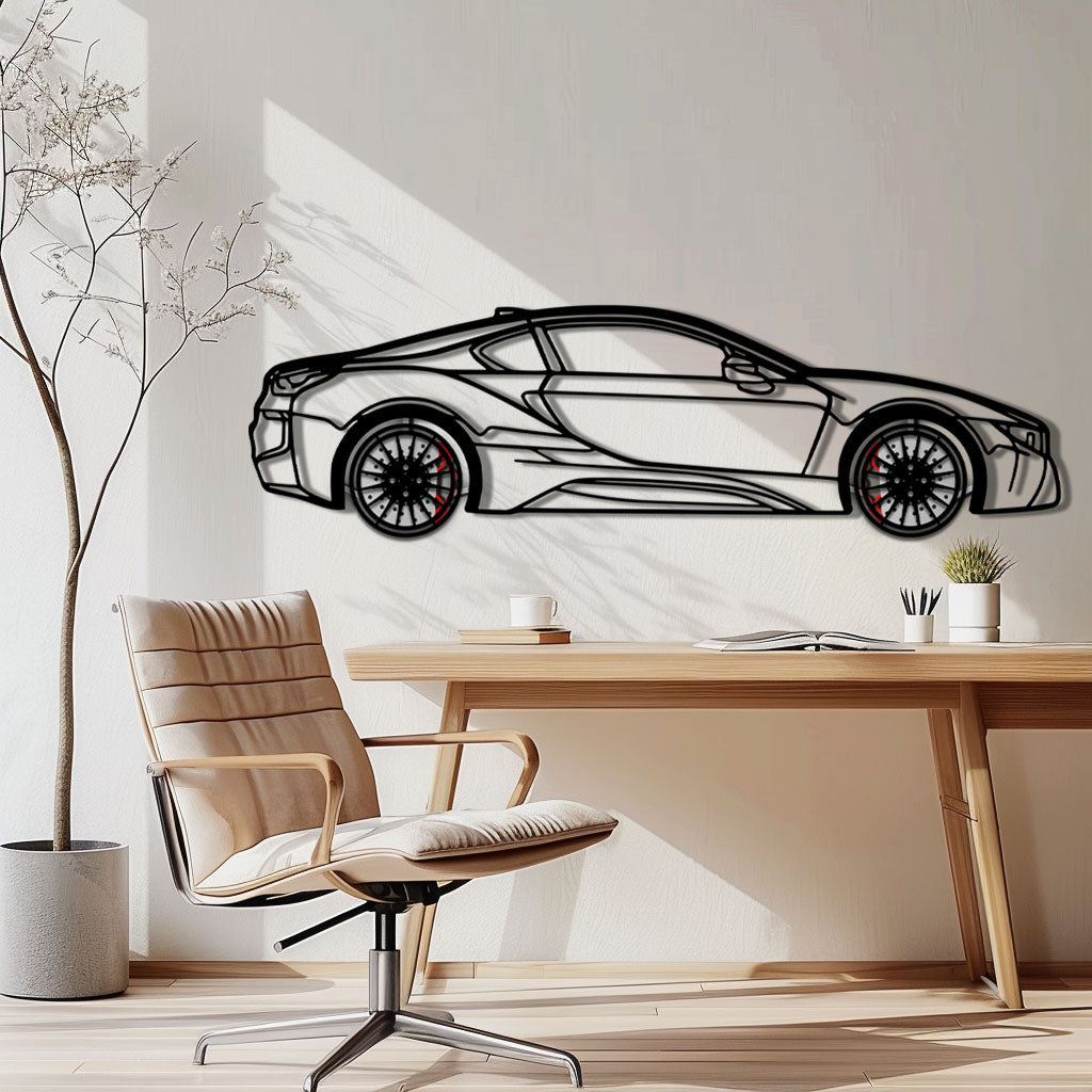 BMW i8 Metal Car Wall Art with Rotating Wheels - Futuristic Hybrid Supercar Silhouette - Interactive Automotive Decor - KAFMEKA106 - Tampa Home & Garden Store