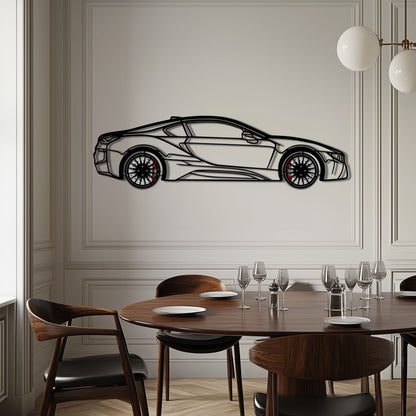 BMW i8 Metal Car Wall Art with Rotating Wheels - Futuristic Hybrid Supercar Silhouette - Interactive Automotive Decor - KAFMEKA106 - Tampa Home & Garden Store