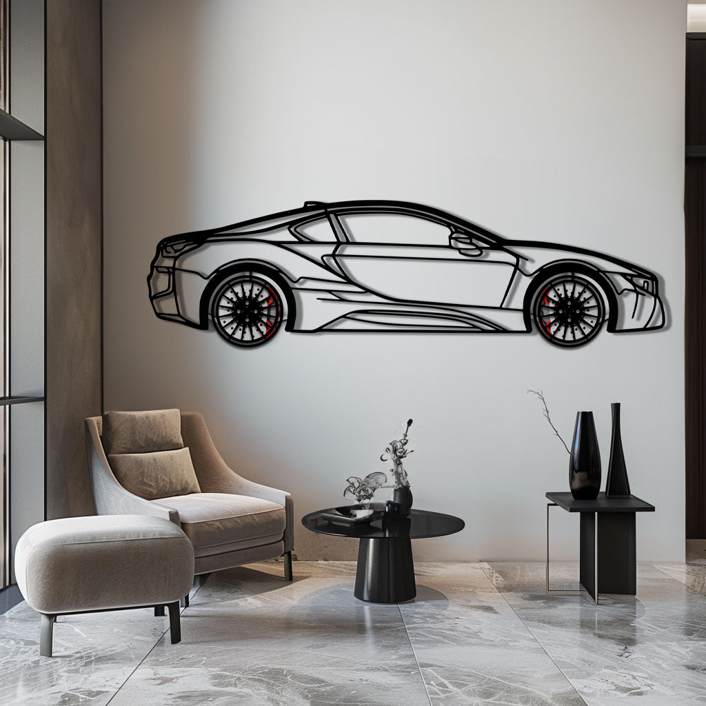 BMW i8 Metal Car Wall Art with Rotating Wheels - Futuristic Hybrid Supercar Silhouette - Interactive Automotive Decor - KAFMEKA106 - Tampa Home & Garden Store