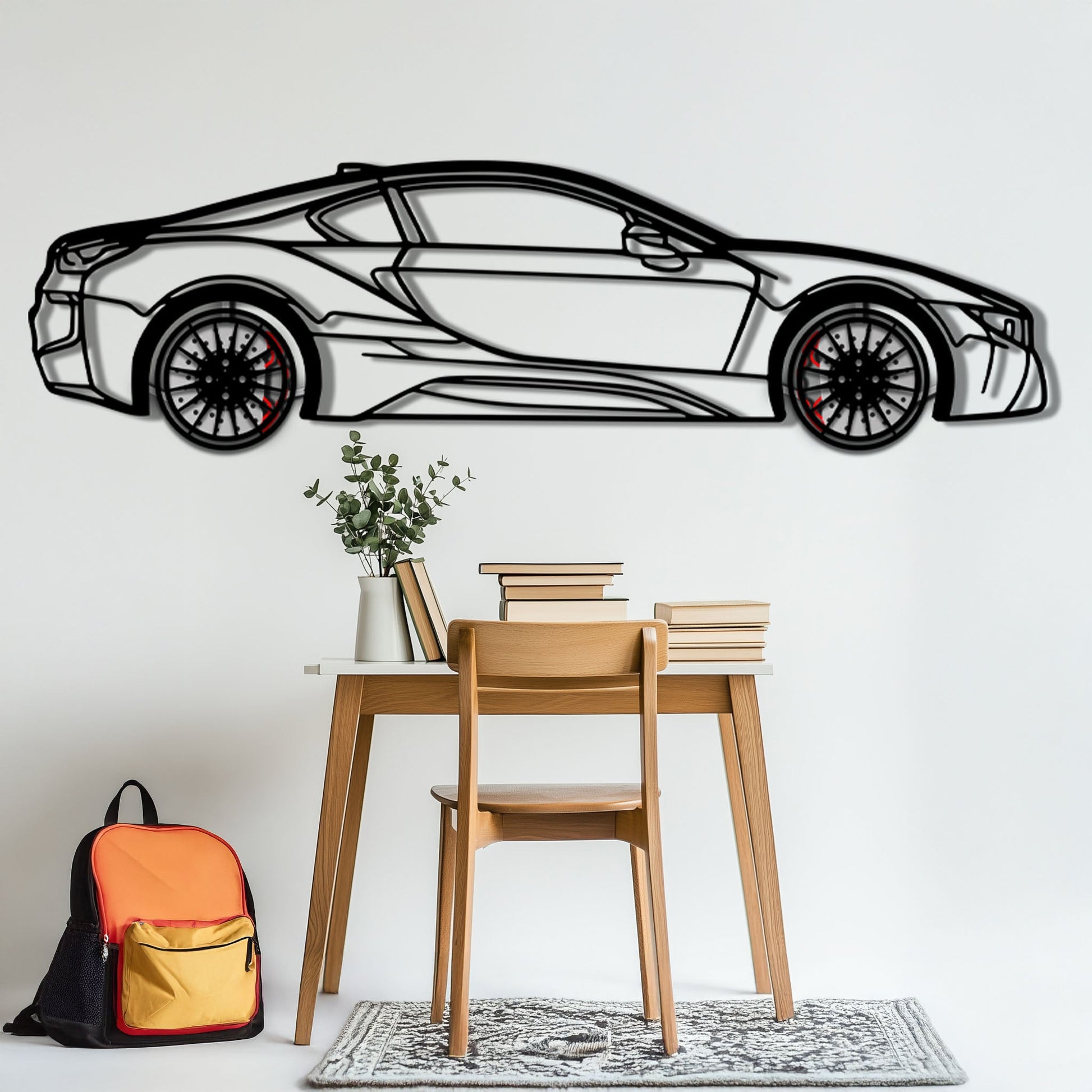 BMW i8 Metal Car Wall Art with Rotating Wheels - Futuristic Hybrid Supercar Silhouette - Interactive Automotive Decor - KAFMEKA106 - Tampa Home & Garden Store