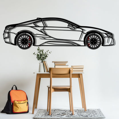 BMW i8 Metal Car Wall Art with Rotating Wheels - Futuristic Hybrid Supercar Silhouette - Interactive Automotive Decor - KAFMEKA106 - Tampa Home & Garden Store