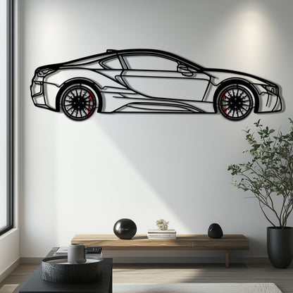 BMW i8 Metal Car Wall Art with Rotating Wheels - Futuristic Hybrid Supercar Silhouette - Interactive Automotive Decor - KAFMEKA106 - Tampa Home & Garden Store