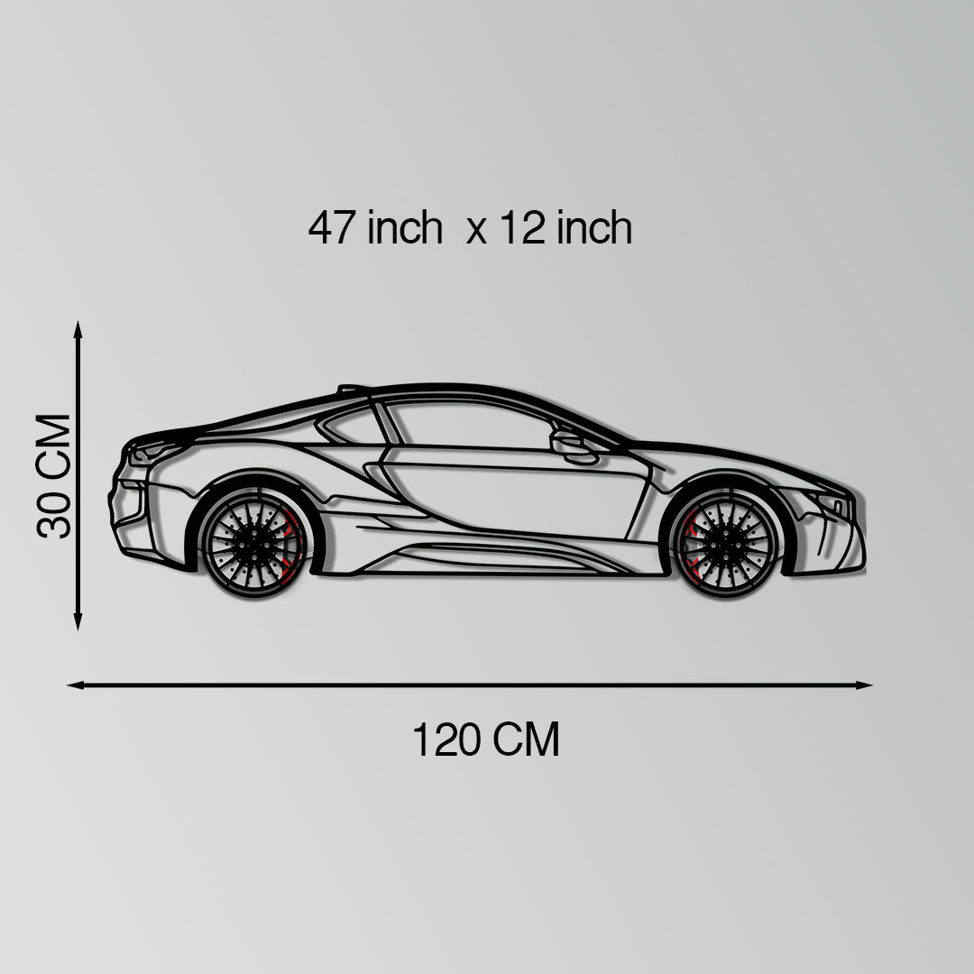 BMW i8 Metal Car Wall Art with Rotating Wheels - Futuristic Hybrid Supercar Silhouette - Interactive Automotive Decor - KAFMEKA106 - Tampa Home & Garden Store