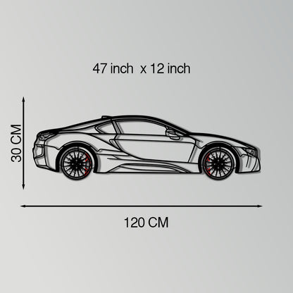 BMW i8 Metal Car Wall Art with Rotating Wheels - Futuristic Hybrid Supercar Silhouette - Interactive Automotive Decor - KAFMEKA106 - Tampa Home & Garden Store