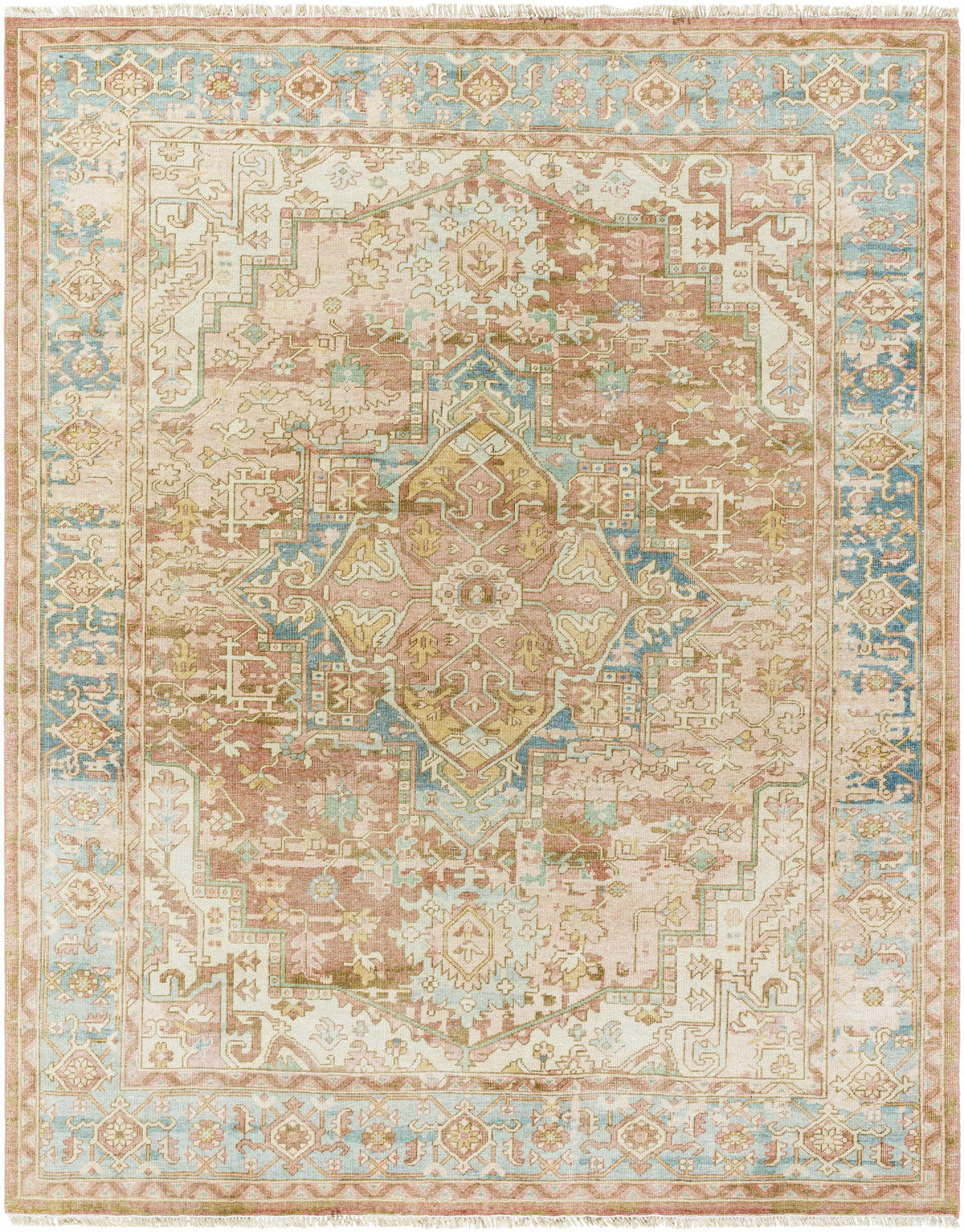 Bangonay area rug Boutique Rugs pastel pink blue ivory ornate medallion border on Tampa Home & Garden Store