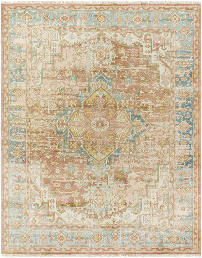 Bangonay area rug Boutique Rugs pastel pink blue ivory ornate medallion border on Tampa Home & Garden Store