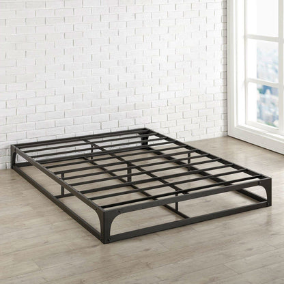 Base de cama de plataforma de metal resistente de perfil bajo moderna de tamaño completo