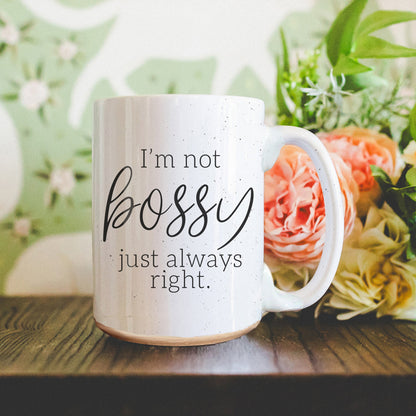 Bossy 16oz coffee mug by Gia Roma, white speckled ceramic with beige base on Tampa Home & Garden Store