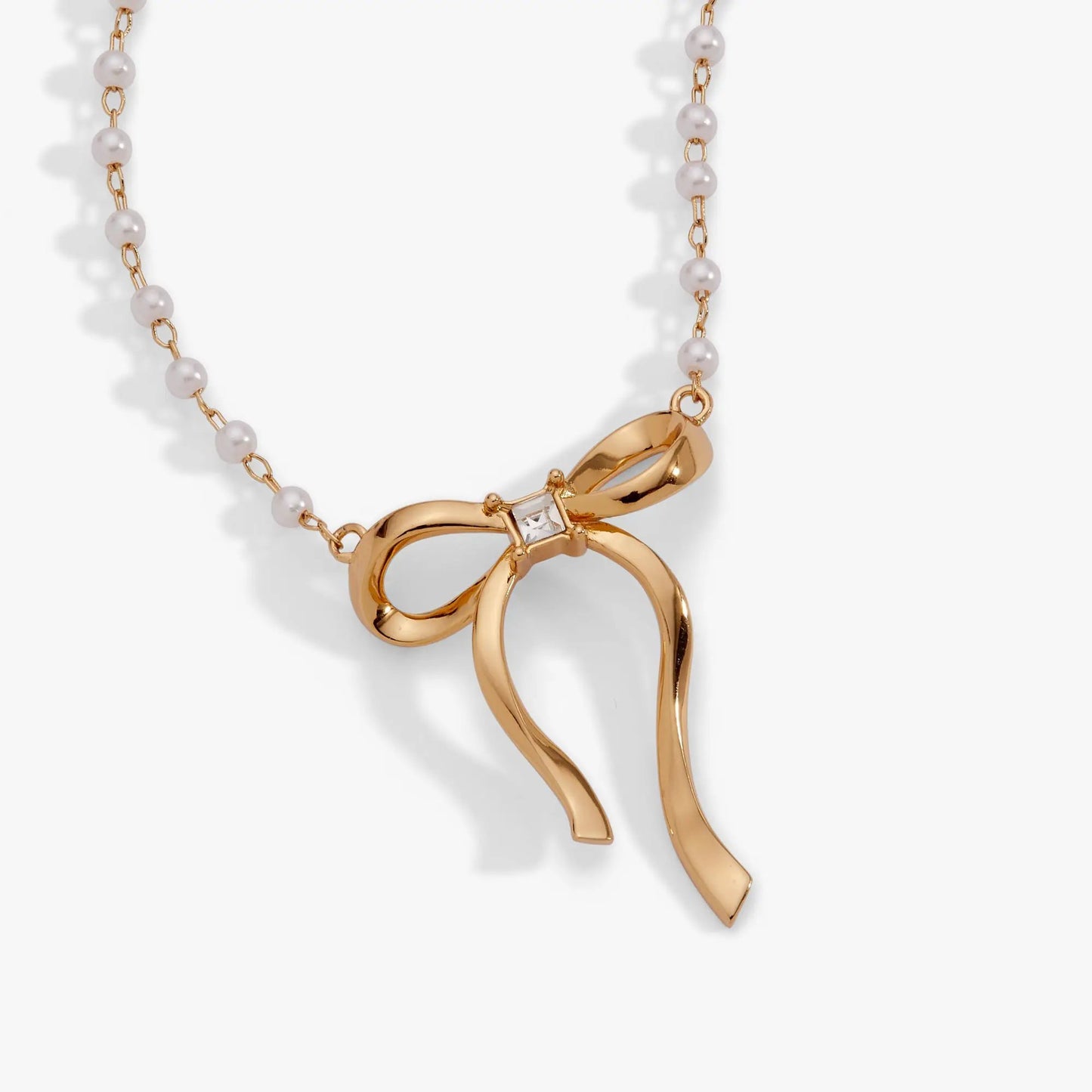 Bow Pearl Coquette Necklace with Gold Plated Bow