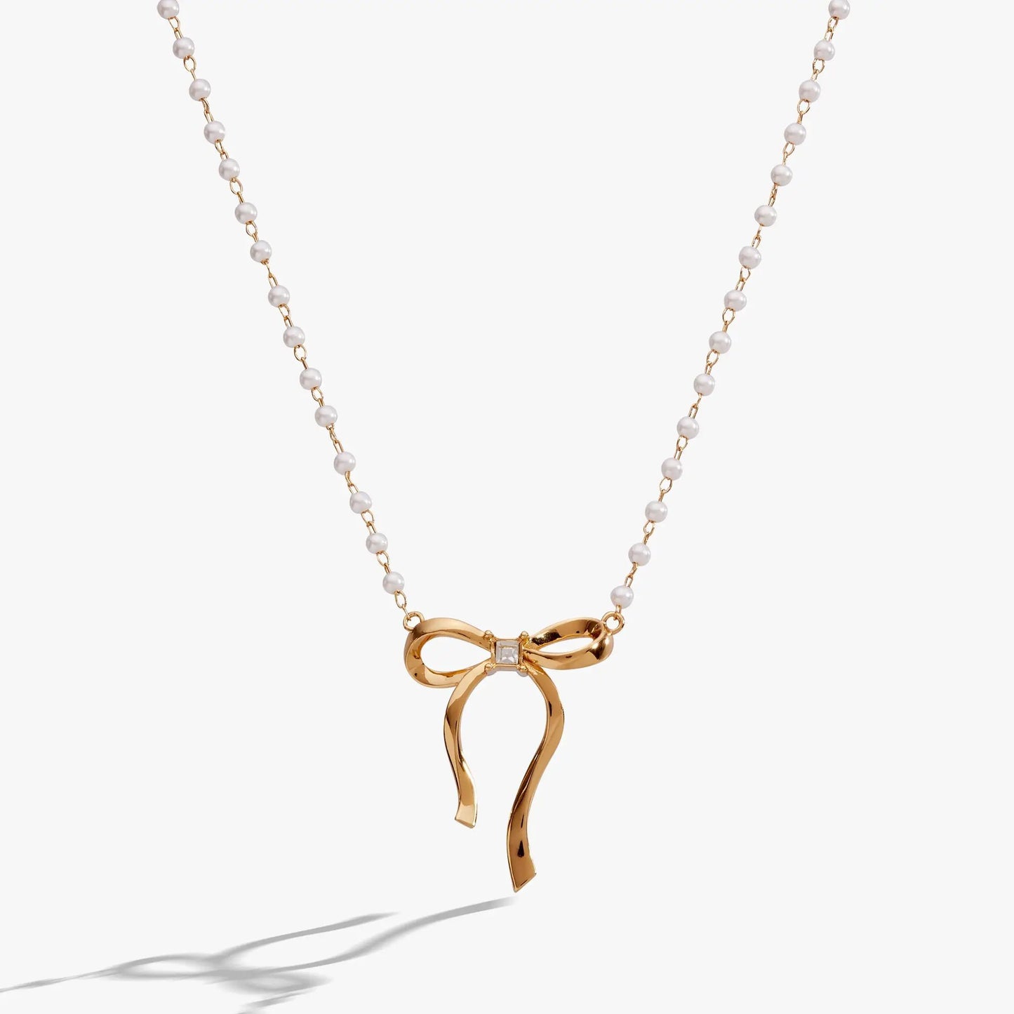 Bow Pearl Coquette Necklace with Gold Plated Bow