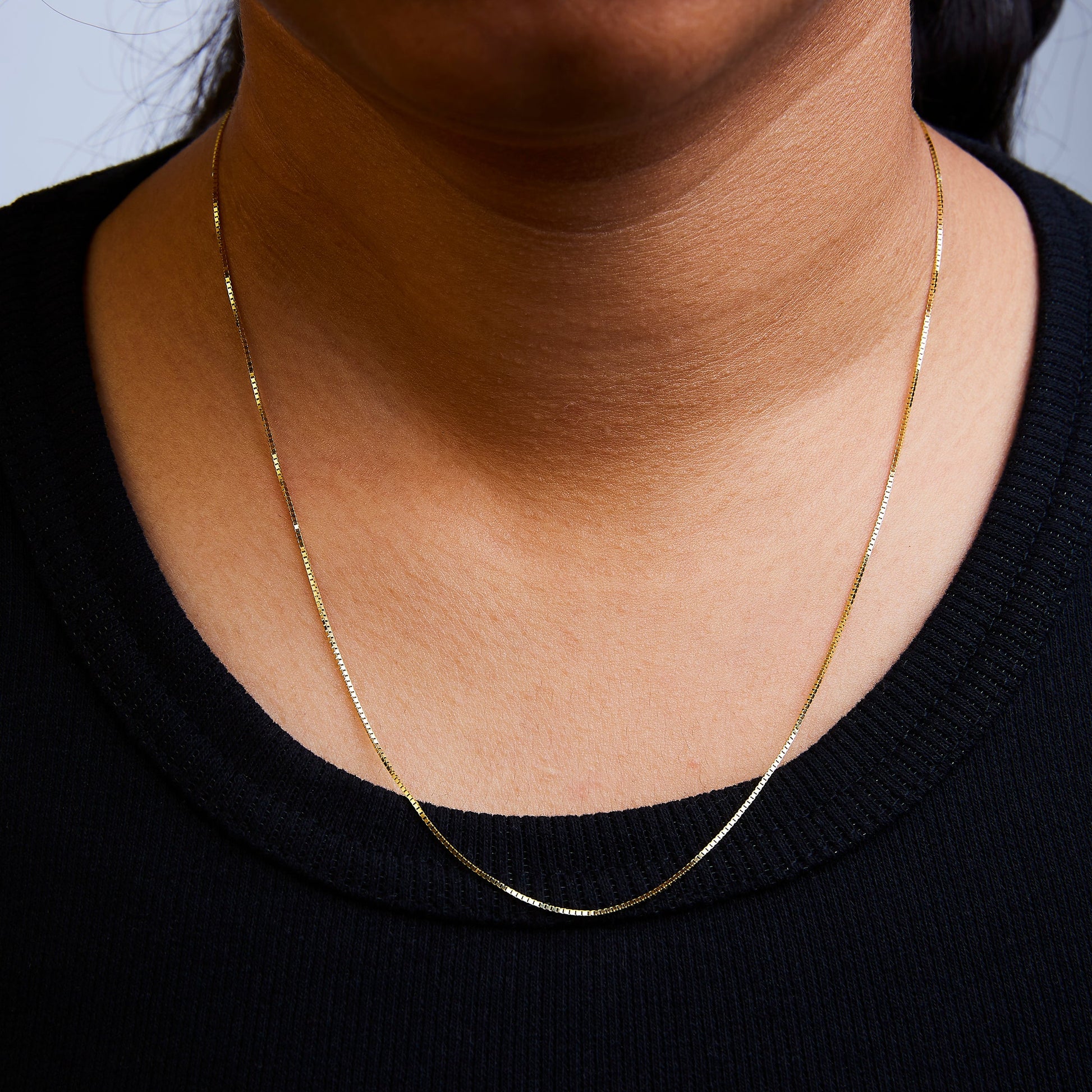 Solid 14K Yellow Gold 0.75mm Classic Box Chain Necklace, unisex 16 inch length on Tampa Home & Garden Store