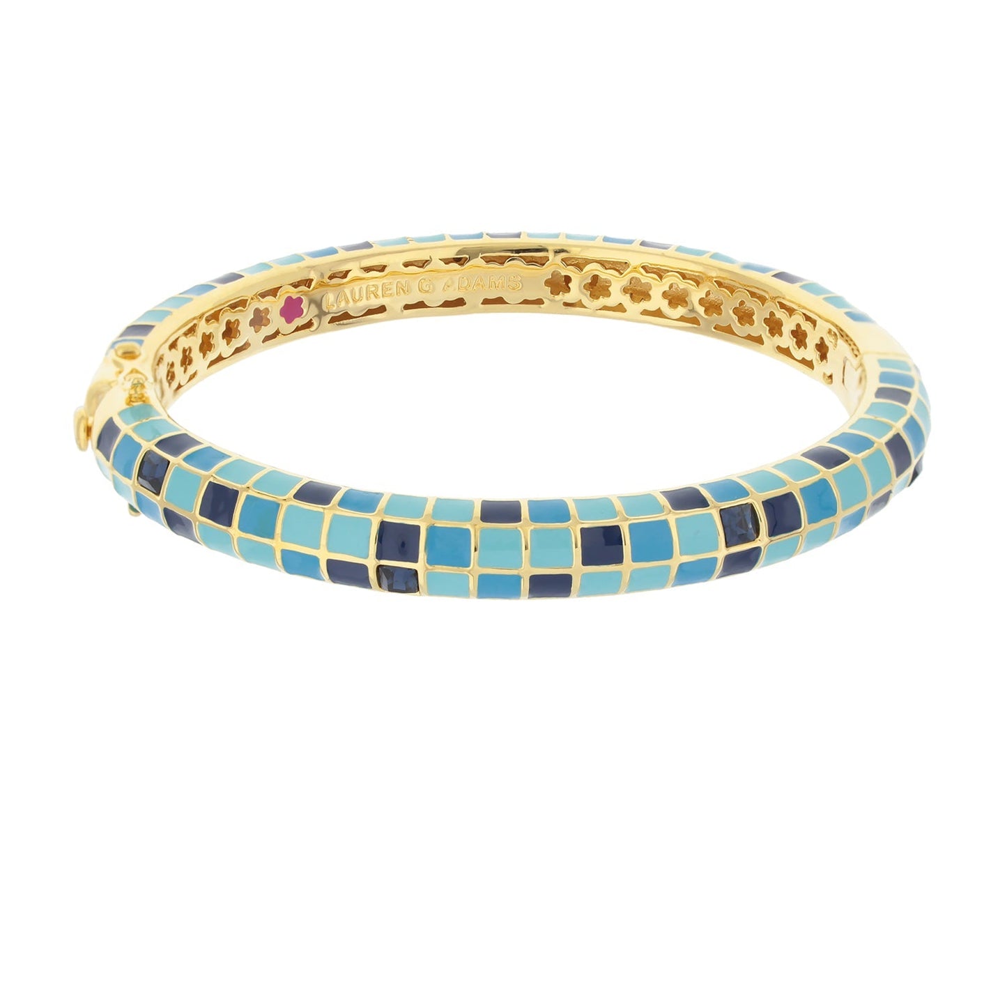 Sundial Bangle enamel bracelet in turquoise blue mosaic with gold frame by Lauren G Adams on Tampa Home & Garden Store