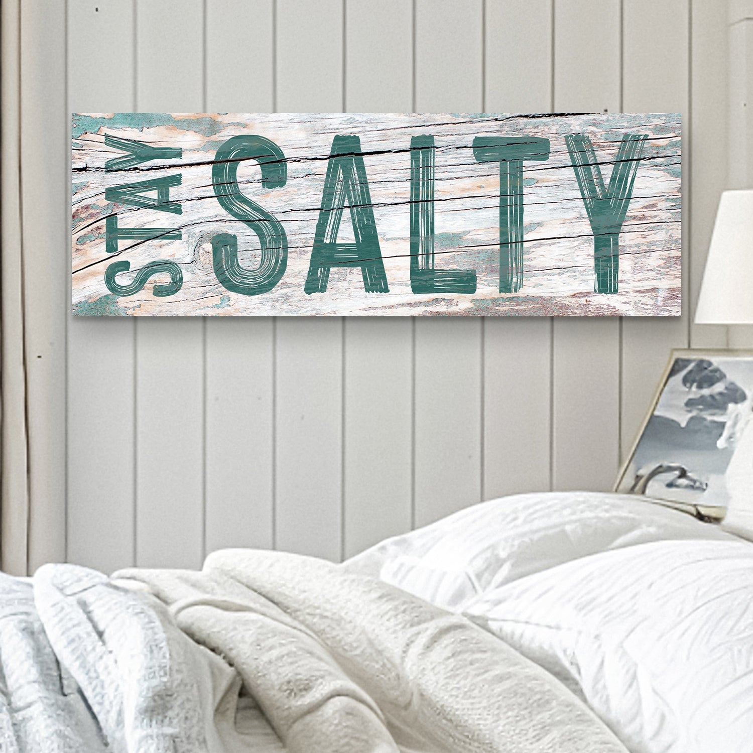 Stay Salty Coastal Sign VI canvas by Tailored Canvases teal lettering on Tampa Home & Garden Store